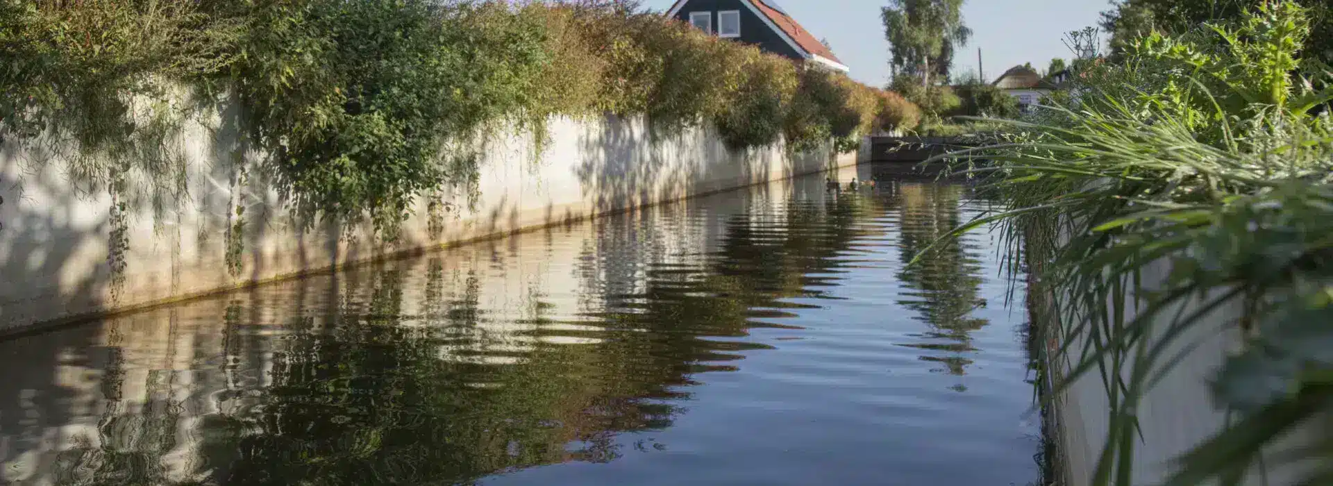 Betonstützmauer als Stauwehr für einen Wasserlauf