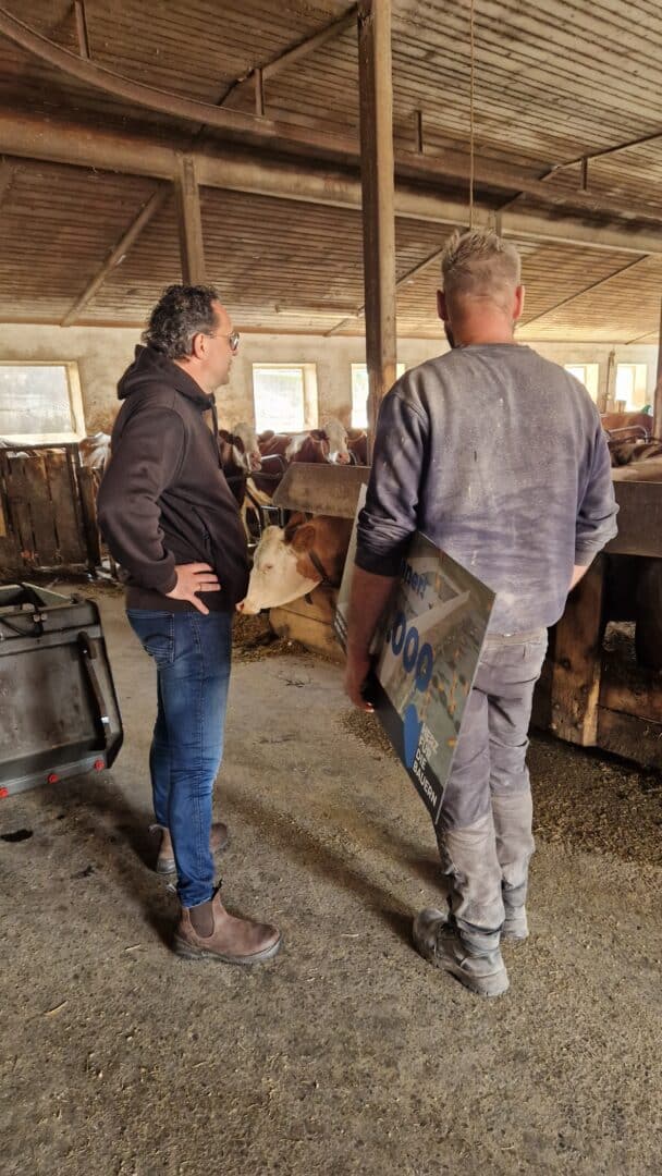 Rundgang durch einen Rinderstall im Rahmen der Bosch Beton Fahrsilo-Aktion